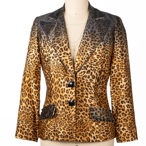 Alberto Makali Blue Ombre Leopard Print Silk Blazer sz 4 - Picture 1 of 10